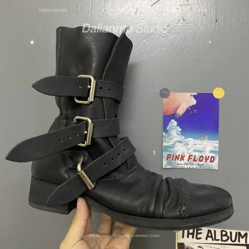 Vintage Fashion Style - 패션 남성용 천연 가죽 모터사이클 부츠