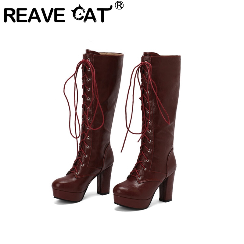 Vintage Fashion Style - REAVE CAT 여성용 빈티지 무릎 부츠,