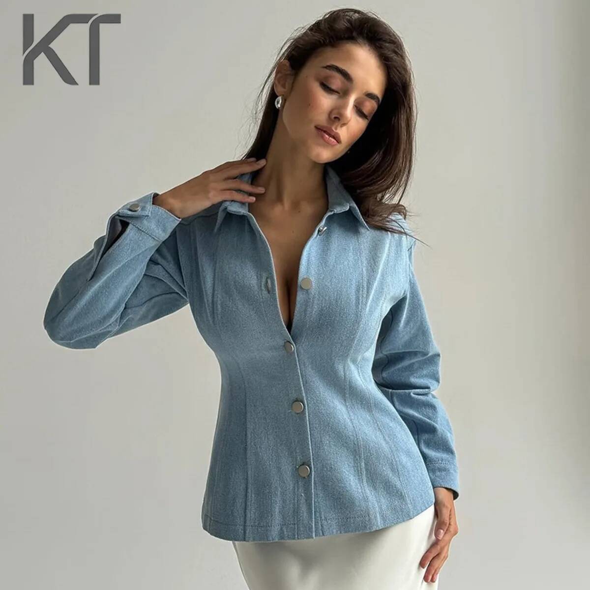 Vintage Fashion - KT 빈티지 허리 조절 데님 셔츠