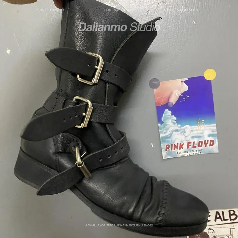 패션 남성용 천연 가죽 모터사이클 부츠 버클 스트랩 미 - Vintage Fashion Style 리뷰 및 가격