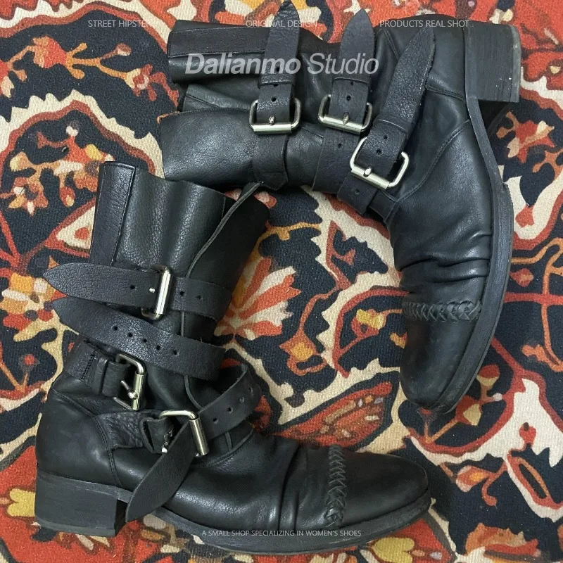 패션 남성용 천연 가죽 모터사이클 부츠 버클 스트랩 미 - Vintage Fashion Style 리뷰 및 가격