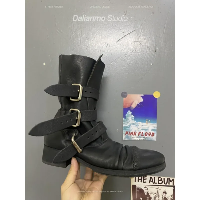 패션 남성용 천연 가죽 모터사이클 부츠 버클 스트랩 미 - Vintage Fashion Style 리뷰 및 가격