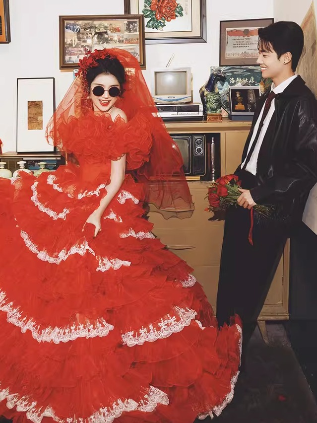 레드 빈티지 스트리트 스타일 웨딩 드레스 여성 패션 사 - Vintage Fashion Photographers 리뷰 및 가격