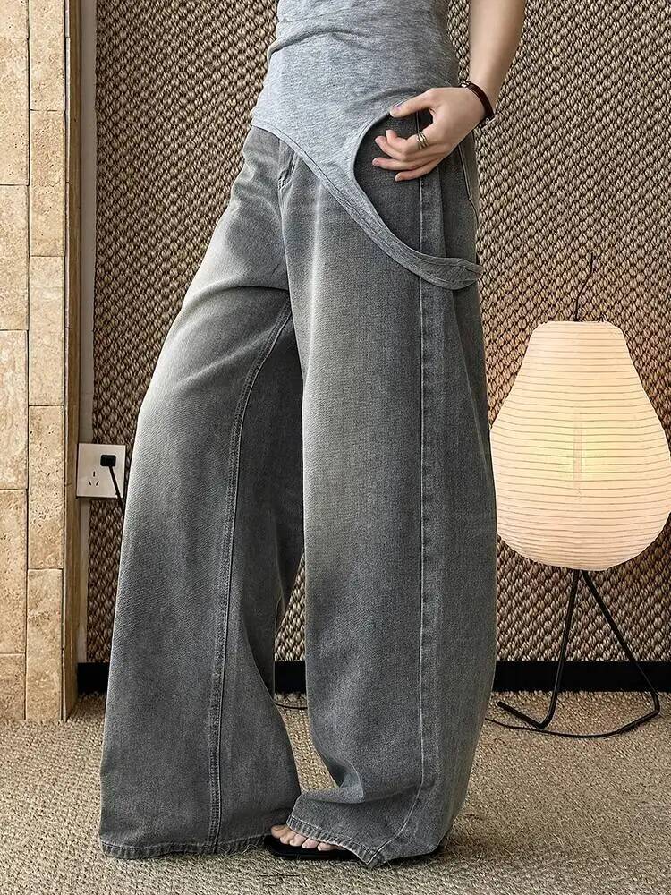 허리 그레이 데님 하이 빈티지 롱 캐주얼 와이드 레그  - Vintage Fashion Build 리뷰 및 가격