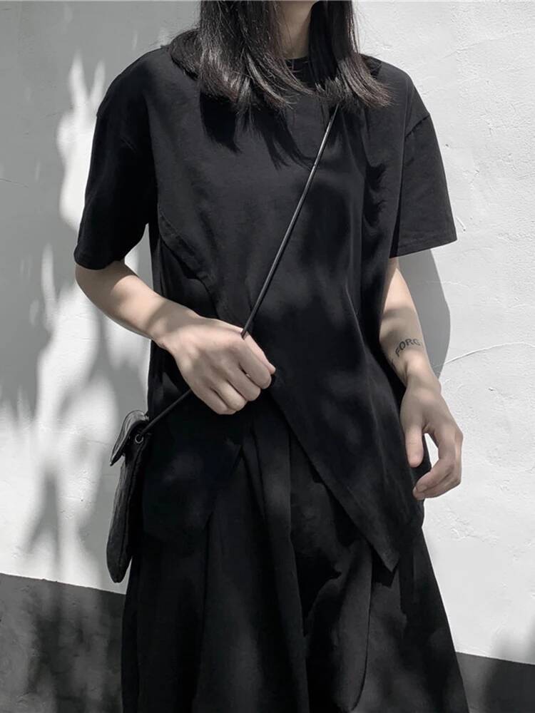 불규칙한 여성용 흰색 슬릿 밑단 빅사이즈 캐주얼 티셔츠 - Vintage Fashion Build 리뷰 및 가격