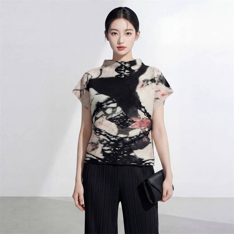 반팔 여성 패션 티셔츠 Lnk-Blurry 불규칙 프린 - Vintage Fashion Build 리뷰 및 가격