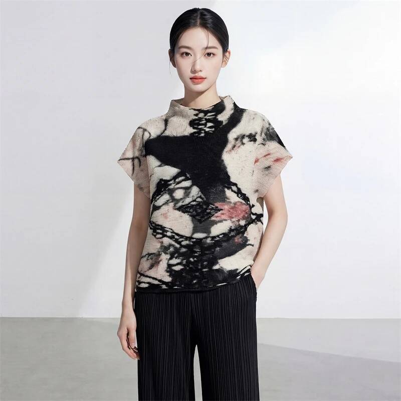 반팔 여성 패션 티셔츠 Lnk-Blurry 불규칙 프린 - Vintage Fashion Build 리뷰 및 가격